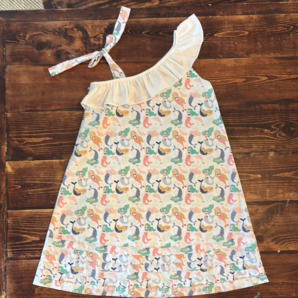 Mermaid Print One-Shoulder Kids Dress